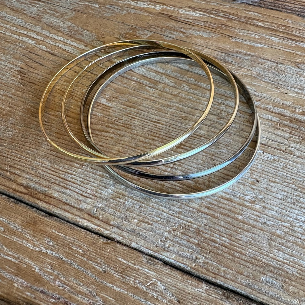 Vintage Liz Claiborne Stackable Thin Bangle Bracelets - Gold, Silver, Black